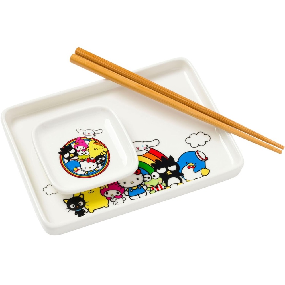 Sanrio Colorful Character Plate and Chopsticks Set
